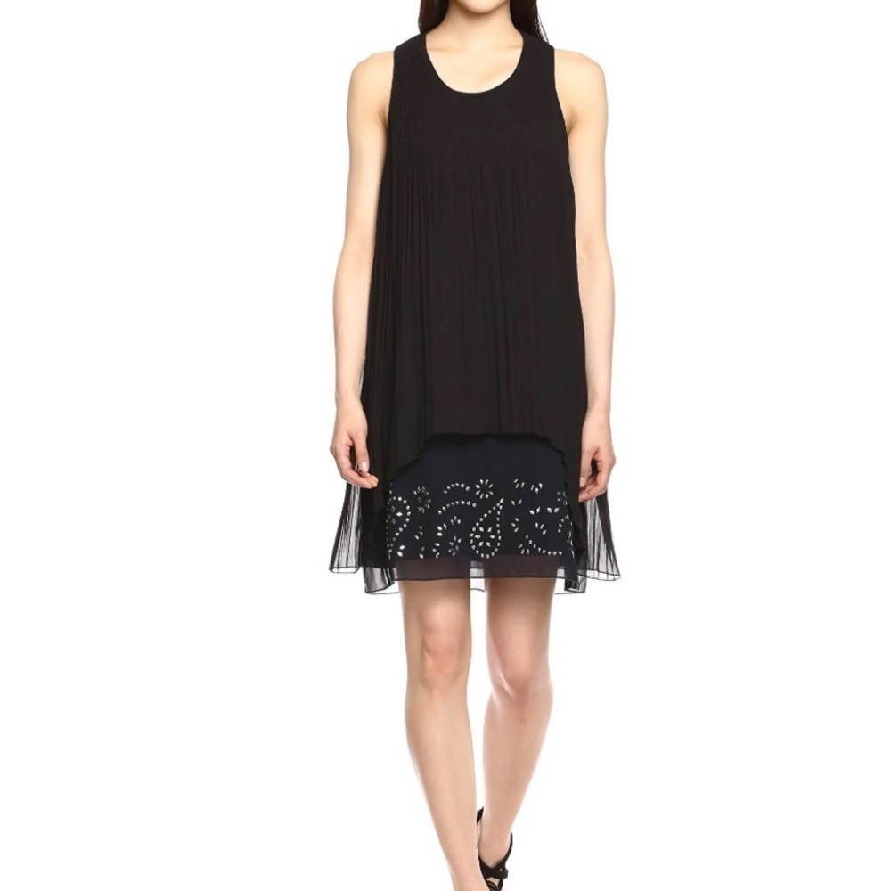 Desigual Women’s Besalu Black Woven Pleated Sleeveless Swing Dress, Size 38 (S)